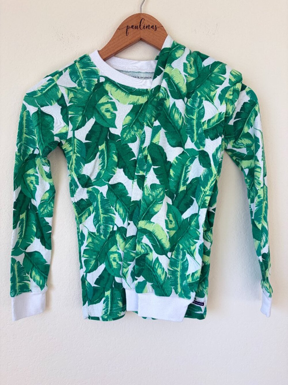 Janie Jack Pajama Set 12 Unisex Kids Green Tropical Leaf Print 2 Piece Cotton PJ